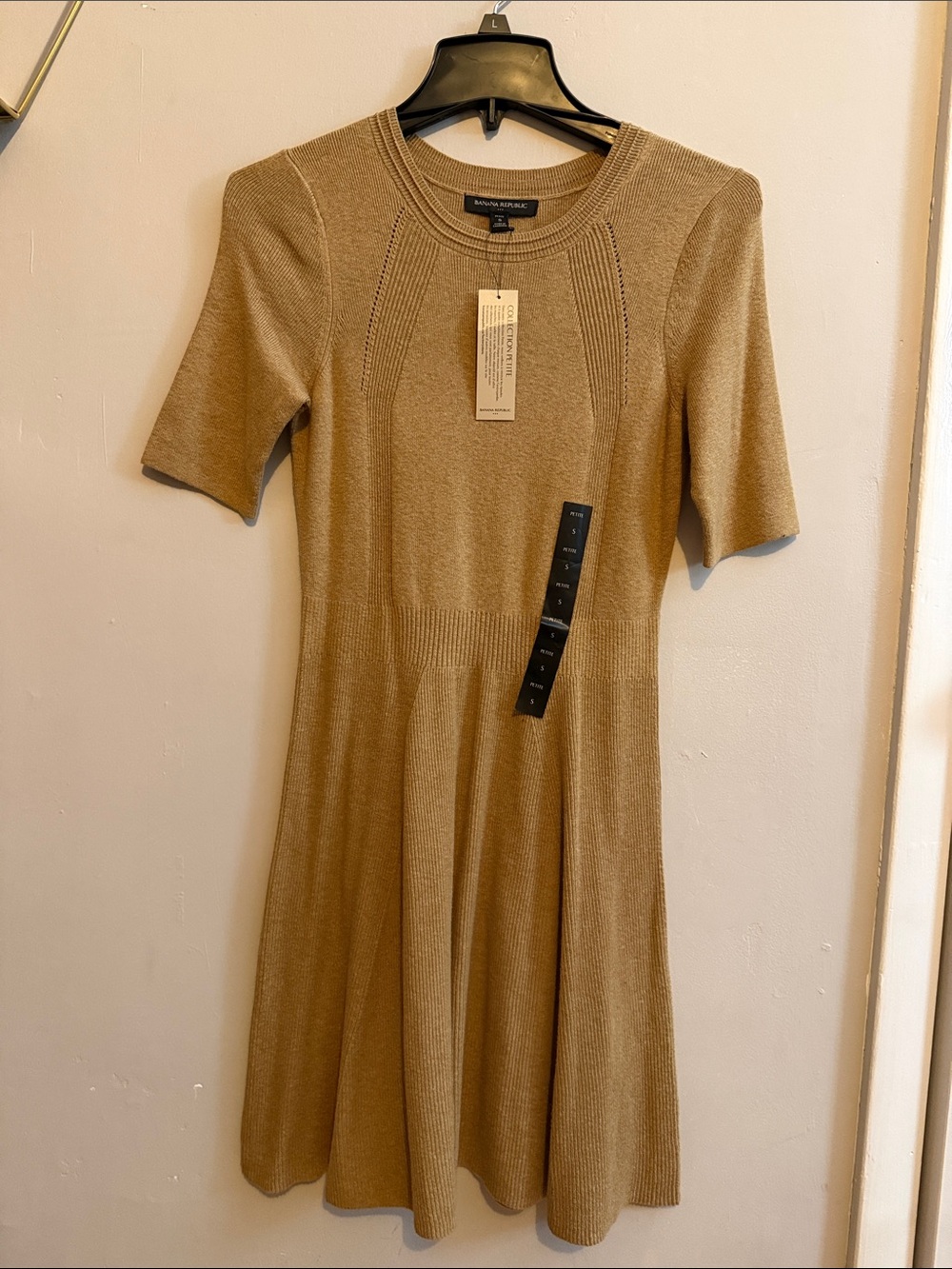 Banana Republic Camel Short Sleeve Knit Fit-and-Flare Dress